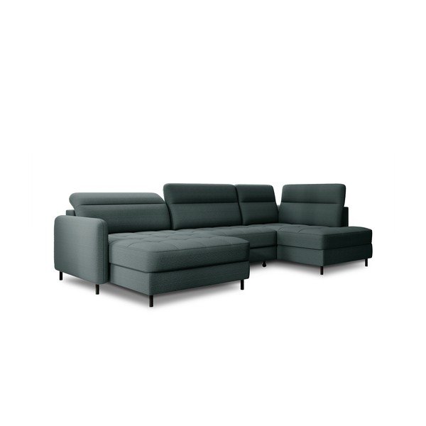 Divano angolare verde allungabile/con contenitore (con penisola a destra/a U) e rivestimento in velluto Berrto – ELTAP-image-2