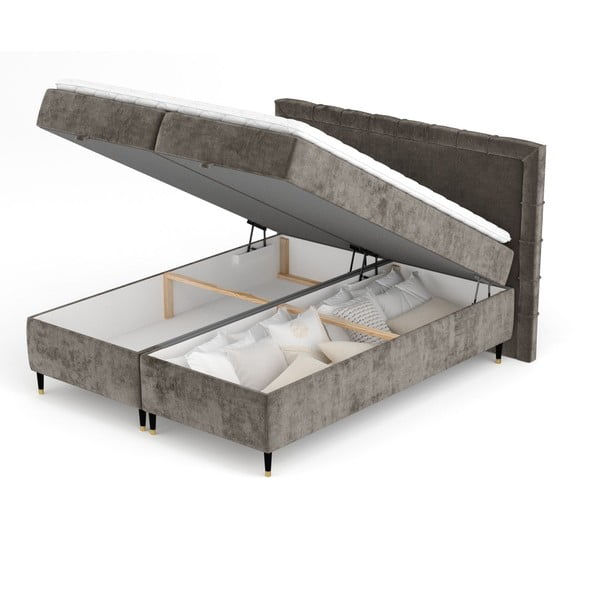 Letto boxspring grigio scuro con spazio contenitivo 160x200 cm Voyage - Maison de Rêve-image-2