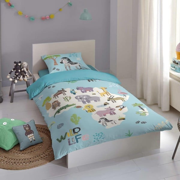 Set copripiumino e federa da bambini blu per letto singolo/per letto esteso 140x220 cm Wild Life – Good Morning-image-3