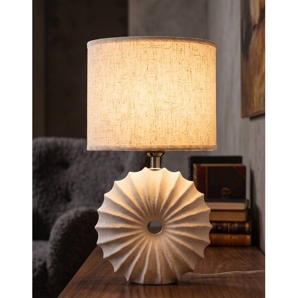 Lampada da tavolo color crema in ceramica con paralume in tessuto (altezza totale 40 cm) Anemone – Mauro Ferretti-image-1