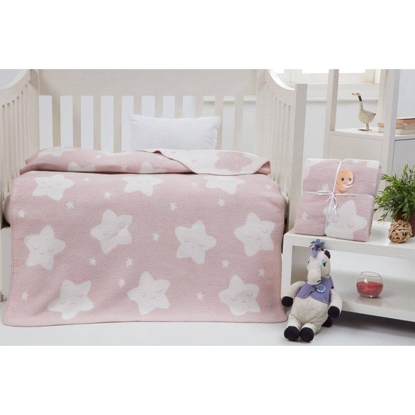 Coperta per bambini rosa chiaro in vello 100x120 cm Star – Mijolnir-image-1