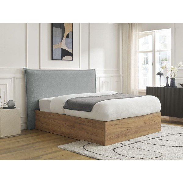 Letto matrimoniale imbottito/in truciolato grigio chiaro imbottito con contenitore con rete inclusa 180x200 cm Charlie – Bobochic Paris-image-4
