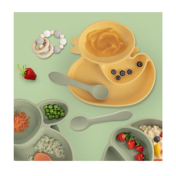 Piatto per bambini giallo in silicone 19x19,5 cm Chicken – Orion-image-1