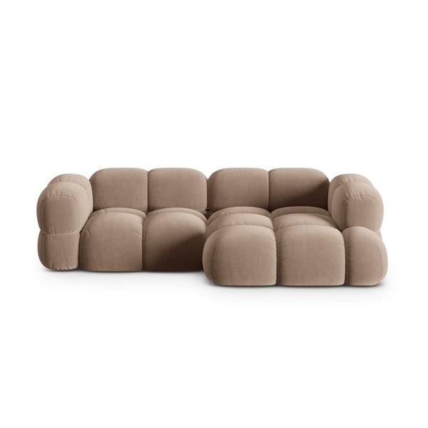 Divano angolare marrone (con penisola a destra/con chaise lounge) con rivestimento in velluto Loretto – Cosmopolitan Design