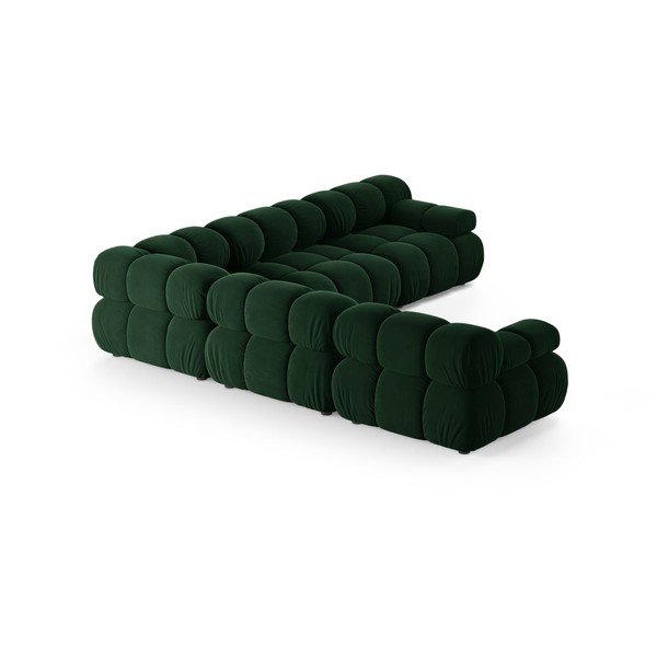 Divano angolare componibile verde scuro con rivestimento in velluto – Micadoni -image-3