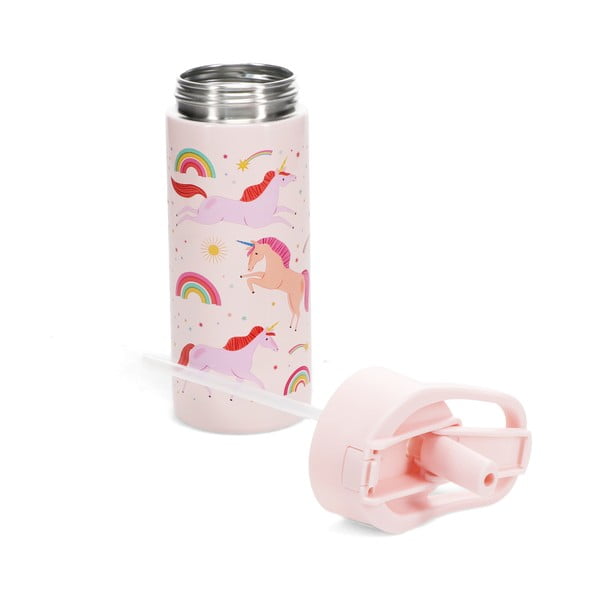 Bottiglia per bambini rosa chiaro in acciaio inox 500 ml Unicorn – Rex London-image-2