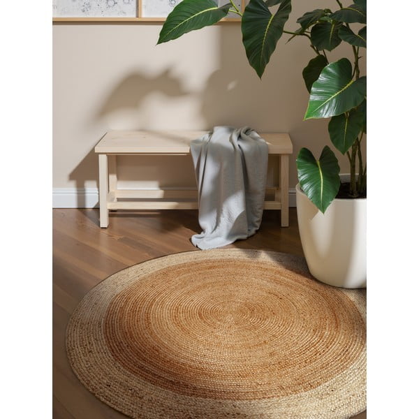 Tappeto rotondo di colore naturale in iuta reversibile e tessuto a mano ø 100 cm Jutta Gold – Hanse Home-image-1