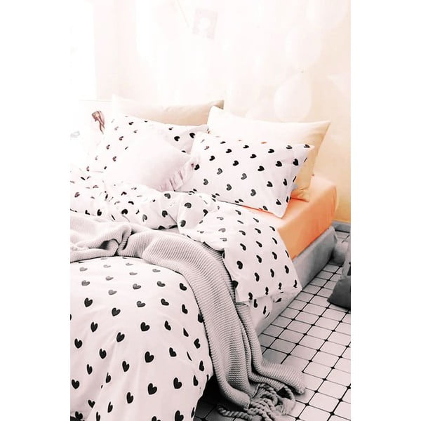 Biancheria da letto bianca in cotone renforcé per letto singolo/per letto esteso con lenzuolo incluso/3 pezzi 160x220 cm Mini Hearts – Mila Home-image-1