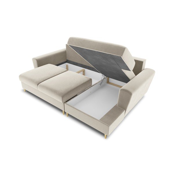 Divano angolare beige allungabile e con contenitore (con penisola a destra/con chaise lounge) con rivestimento in velluto Kyoto – Cosmopolitan Design-image-3