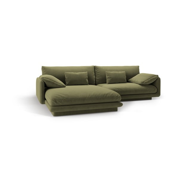 Divano angolare in verde chiaro (con penisola a sinistra/con chaise lounge) con rivestimento in velluto Torino – Micadoni -image-2