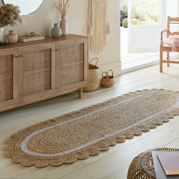 Passatoia di colore naturale/avorio in iuta tessuta a mano 80x230 cm Grace White – Flair Rugs-image-1