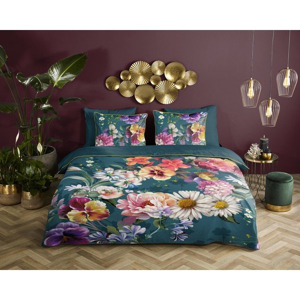 Set copripiumino e federa color petrolio in raso di cotone per letto matrimoniale ed esteso 240x220 cm Novara – Descanso-image-1