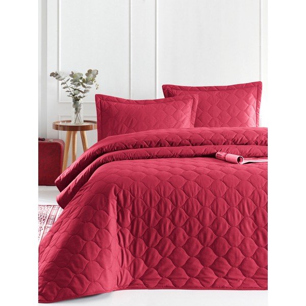 Copriletto rosso scuro con federa in cotone ranzato EnLora Home Fresh, 180 x 225 cm Fresh Color - Mijolnir