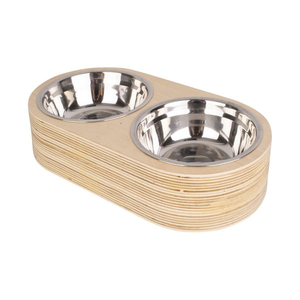 Set di 2 ciotole in metallo con base in legno chiaro Pet, larghezza 18 cm Dinner Time - PT LIVING-image-2