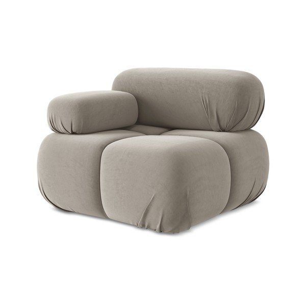 Parte divano componibile beige (con penisola a sinistra) con rivestimento in velluto Lokua – Makamii-image-1