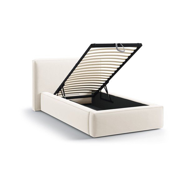 Letto singolo imbottito color crema con contenitore con rete inclusa 90x200 cm Jodie – Micadoni -image-1