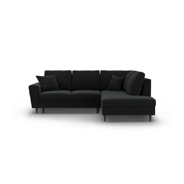 Divano angolare nero allungabile e con contenitore (con penisola a destra/a L) con rivestimento in velluto Kyoto – Cosmopolitan Design