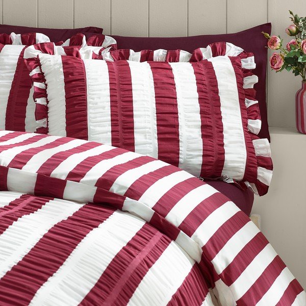 Set copripiumino e federa viola scuro per letto matrimoniale 200x200 cm Seersucker Frill Stripe – Catherine Lansfield-image-2
