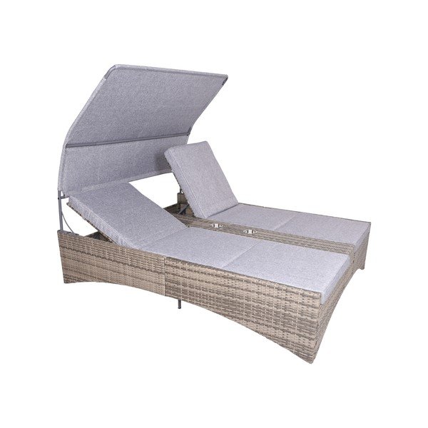 Sdraio da giardino a due posti grigia in metallo/in rattan artificiale Pescara – Garden Pleasure-image-1