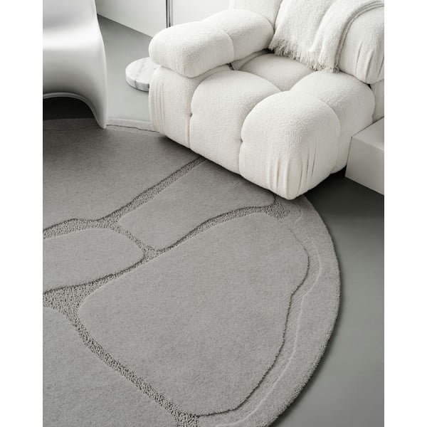 Tappeto rotondo in lana grigia ø 120 cm Morphic Organica - Agnella-image-3