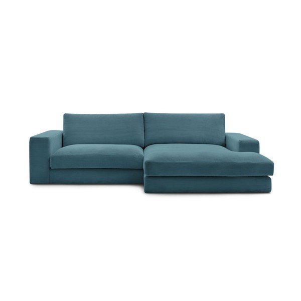 Divano angolare blu (penisola a destra/chaise lounge) con rivestimento in velluto a coste Leonard – Bobochic Paris