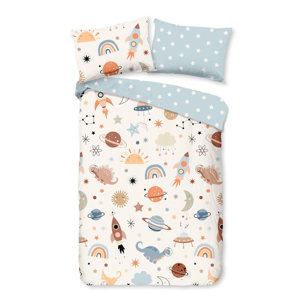 Set copripiumino e federa da bambini blu/beige in cotone per culla 100x135 cm Eclips – Good Morning | Biancheria da letto per bambini