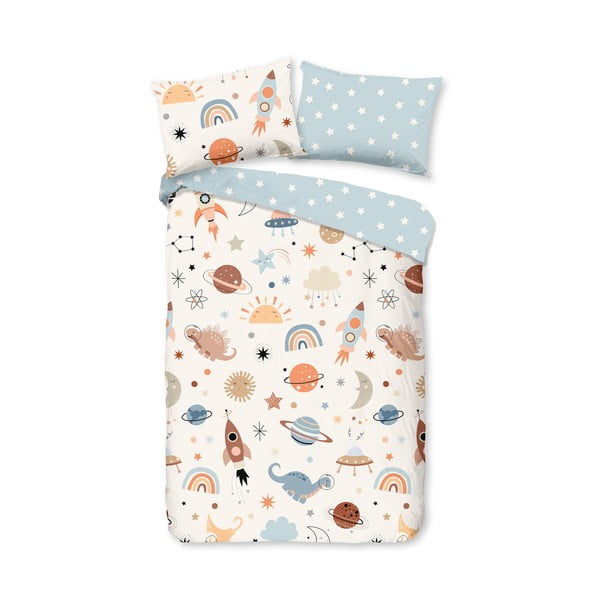 Set copripiumino e federa da bambini blu/beige in cotone per culla 100x135 cm Eclips – Good Morning