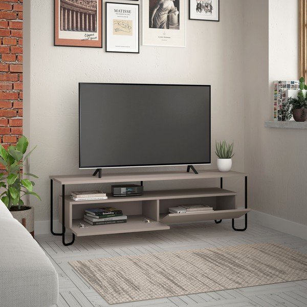 Tavolo TV grigio e beige 150x45 cm Dilly - Marckeric-image-4