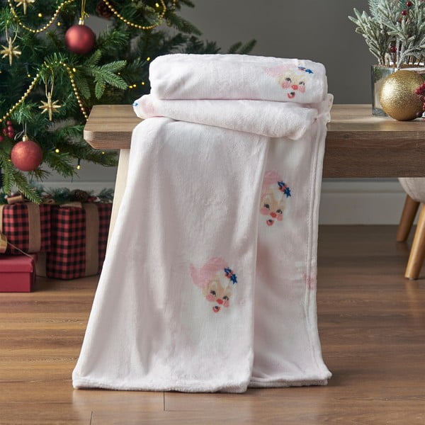 Coperta rosa chiaro in micropile a tema natalizio 130x170 cm Vintage Christmas Santa – Catherine Lansfield-image-1