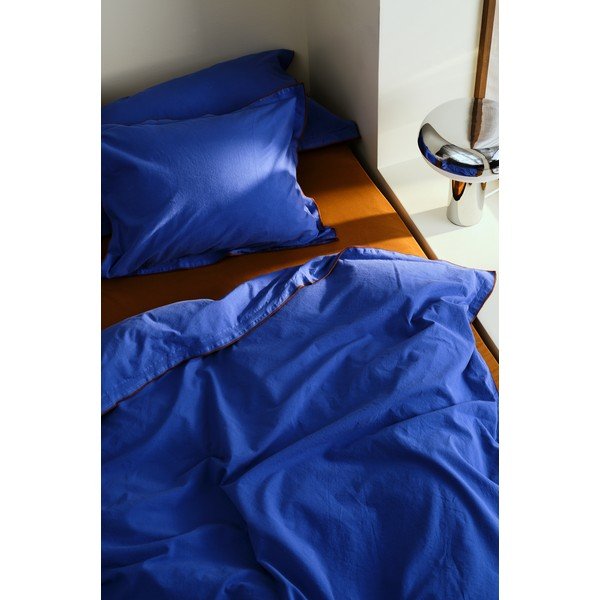 Set copripiumino e federa blu/marrone in percalle di cotone per letto singolo 140x200 cm Pivot – Jotex-image-1