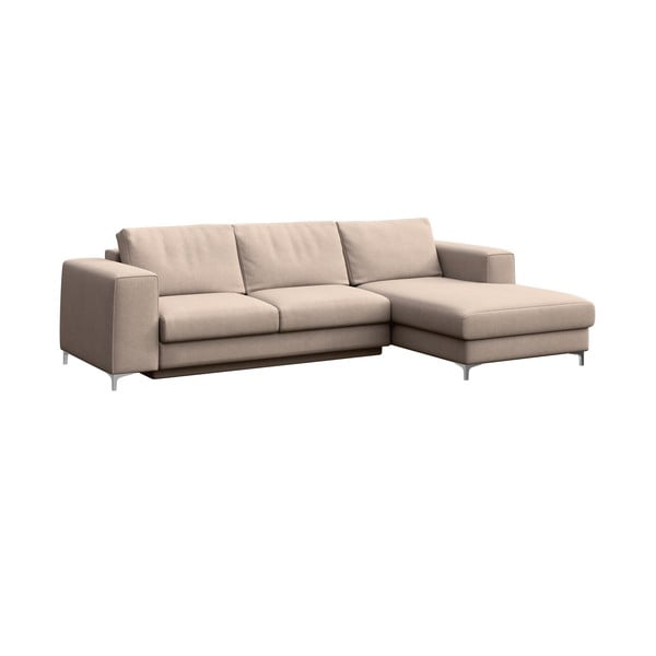 Divano angolare beige allungabile e con contenitore (con penisola a destra e chaise lounge) rivestito in velluto Rene – Rodier-image-2