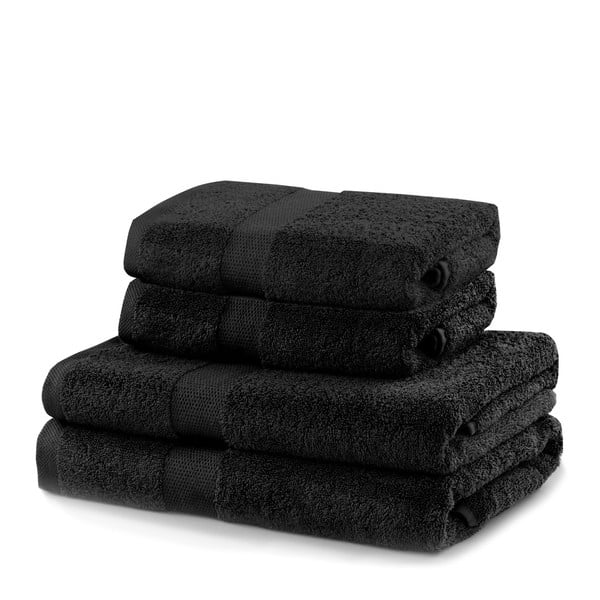Asciugamani e teli da bagno in spugna nera in set di 4 pezzi Marina - DecoKing