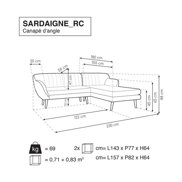 Divano giallo con lettino a destra Sardaigne - Mazzini Sofas-image-4