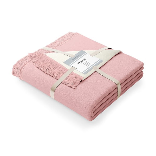 Coperta rosa cipria in misto cotone , 150 x 200 cm Franse - AmeliaHome-image-2