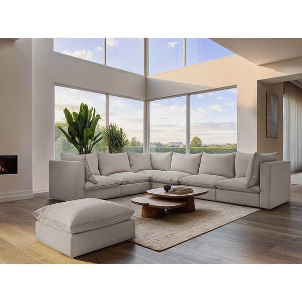 Divano beige con rivestimento in ciniglia 255 cm Manao – Makamii-image-1