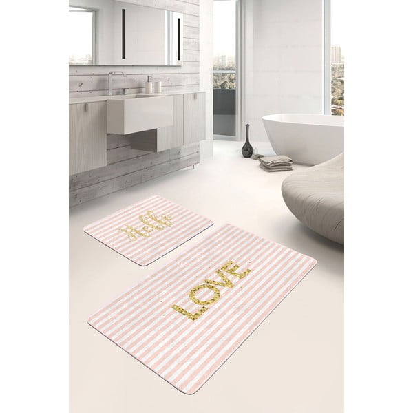 Set di tappetini per il bagno in velluto rosa 2 pz 60x100 cm Love – Mila Home-image-1