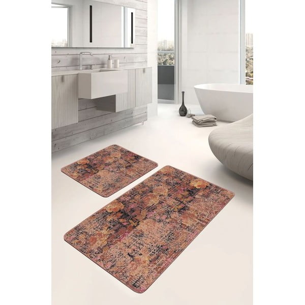 Set di tappetini per il bagno marroni in velluto 2 pz 60x100 cm – Mila Home-image-1