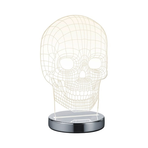 Lampada da tavolo a LED in argento lucido (altezza 21 cm) Skull - Trio