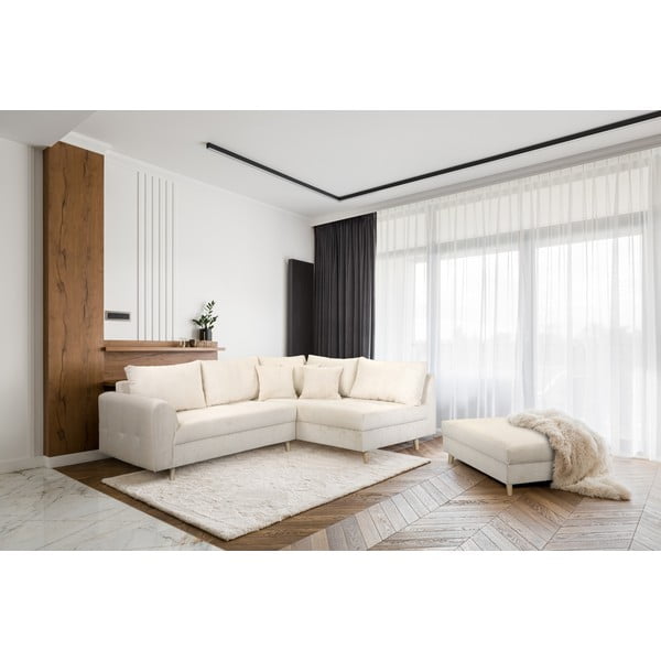 Sgabello in velluto a coste color crema Ariella - Ropez-image-1