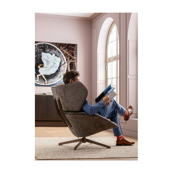 Sedia girevole in peluche grigia Oval Office - Kare Design-image-4