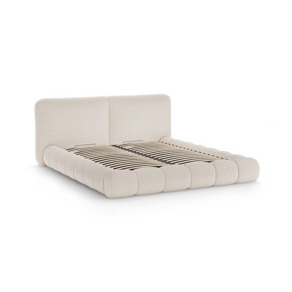 Letto matrimoniale imbottito beige con contenitore con rete inclusa 200x200 cm Solange – Micadoni -image-3