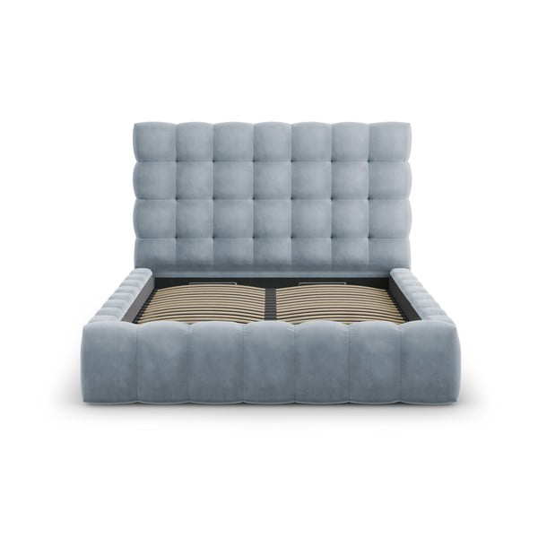 Letto matrimoniale imbottito blu chiaro con contenitore con griglia 160x200 cm Bali - Cosmopolitan Design-image-3