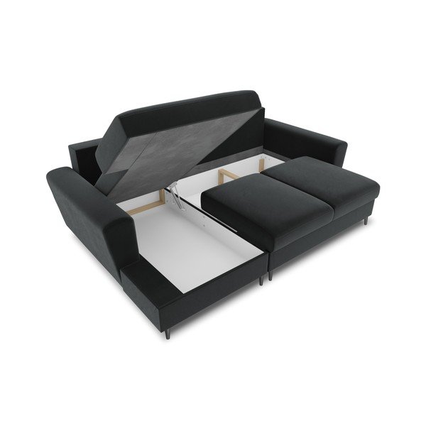 Divano angolare grigio scuro allungabile e con contenitore (con penisola a sinistra/con chaise lounge) con rivestimento in velluto Kyoto – Cosmopolitan Design-image-3