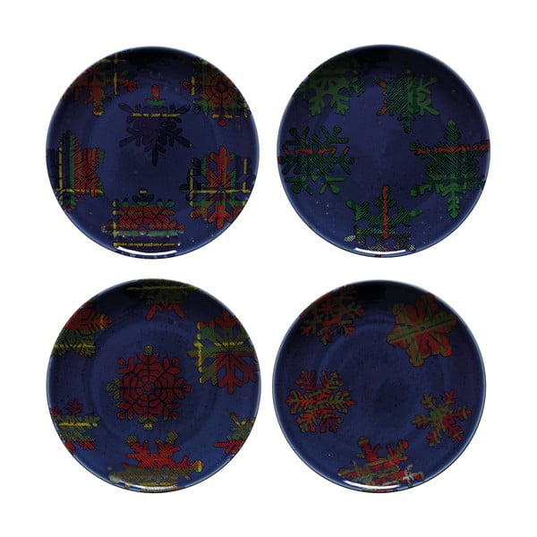 Set di 4 piatti da dessert in gres blu-rosso , ø 21,6 cm Snowflake - Casafina