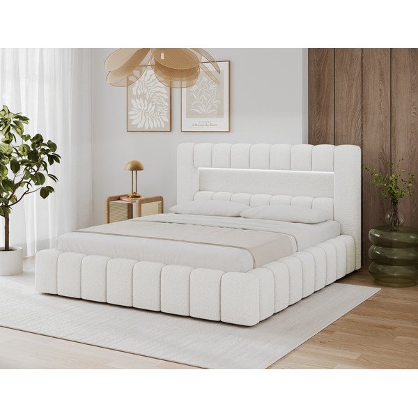 Letto matrimoniale imbottito color crema con contenitore con rete inclusa 180x200 cm Lamica – ELTAP-image-4