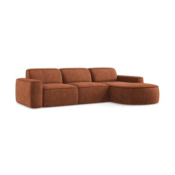 Divano angolare color terracotta (con penisola a destra/con chaise lounge) con rivestimento in ciniglia Omao – Makamii-image-1
