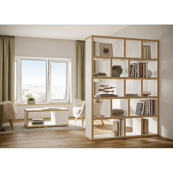 Libreria bianca con bordo in legno 150x198 cm Berlin - TemaHome-image-1
