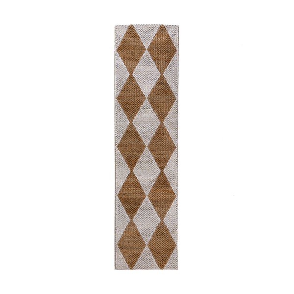 Passatoia bianca/di colore naturale in misto iuta tessuta a mano 80x230 cm Effie Diamond – Flair Rugs