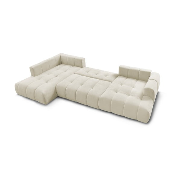 Divano angolare beige allungabile e con contenitore (penisola a sinistra/a U) Fuji – Bobochic Paris-image-4