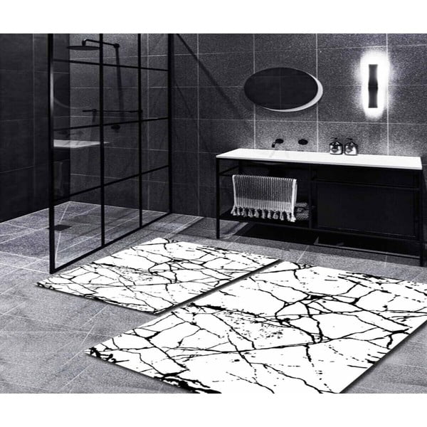 Set di 2 tappetini da bagno in bianco e nero Marble - Minimalist Home World-image-1